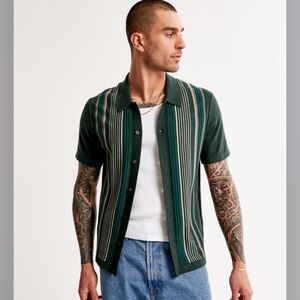 Abercrombie & Fitch Striped Button-Through Sweater Polo